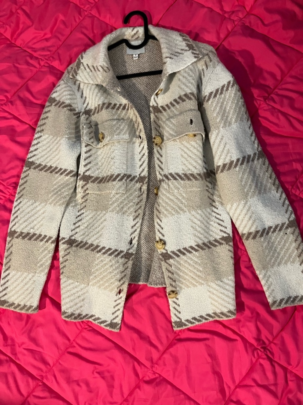 Pink Rose Cream & Brown Plaid Button-Front Shacket